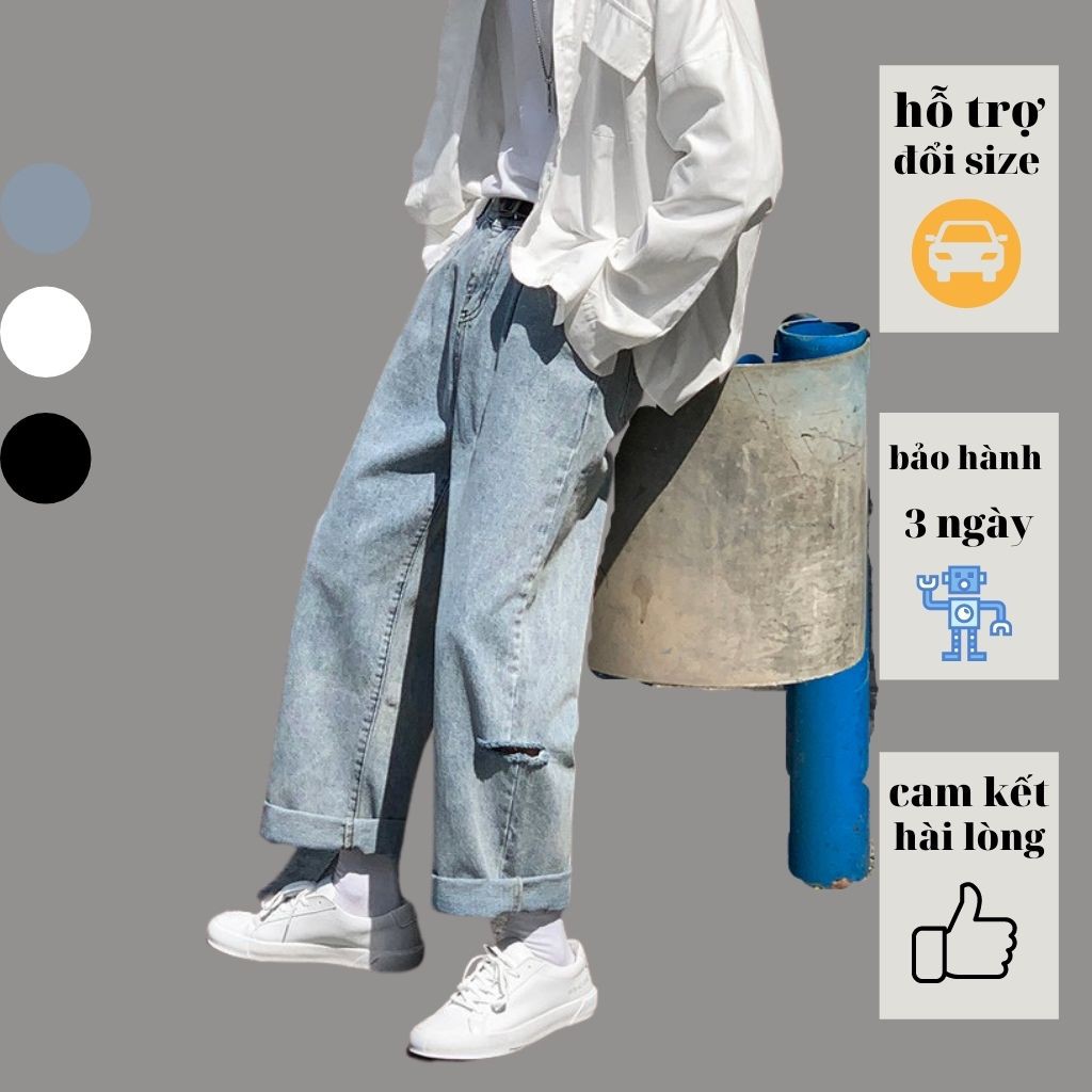 Quần jean ống suông nam - quần jean nam ống suông rách from rộng unisex