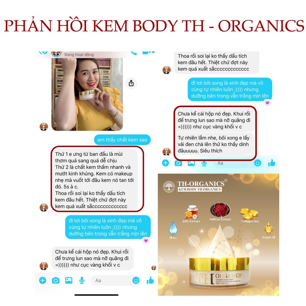 Kem Body chiết xuất Safffron noãn ong TH Organics đảm bảo trắng