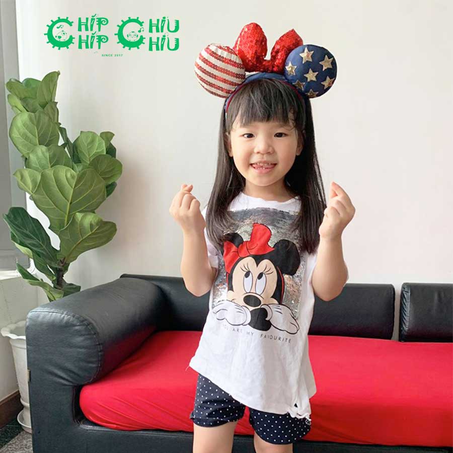 Áo thun bé gái Mickey &amp; Donal đính kim sa