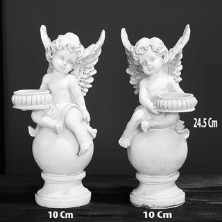 CẶP TƯỢNG DECOR THIÊN THẦN BÊ KHAY - MÀU TRẮNG [Để bàn, trang trí tủ kính, kệ tivi, để bàn học, bàn làm việc]