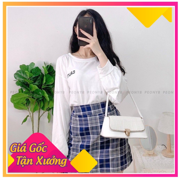 SET ÁO TAY DÀI - ÁO CHỮ MIX CHÂN VÁY KẺ SỌC CHỮ A ( NGỌC TÂM CHUYÊN SỈ)