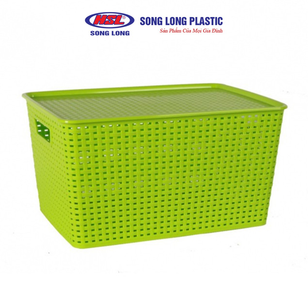 Giỏ nhựa đan đựng đồ, quần áo có nắp Song Long Plastic đa năng tiện dụng, nhiều size