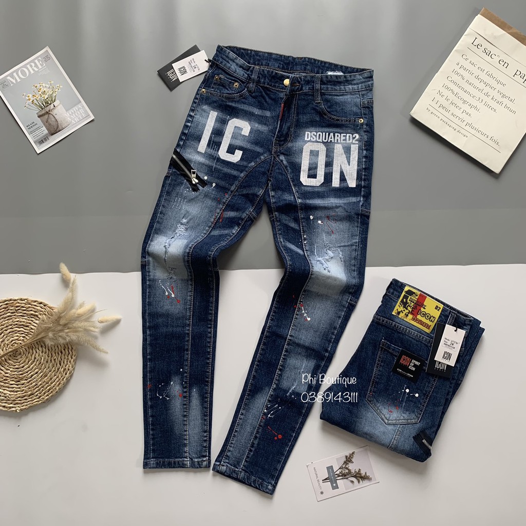 Quần Bò Côn Nam Dập Chữ DSQ ICON Thêu Khoá Chéo QJ57P