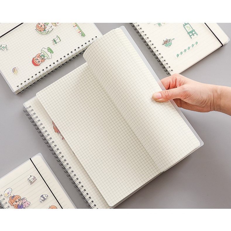 Sổ gáy xoắn bìa nhựa PP trong 160 trang, khổ B4, A5, A6 - không kèm hình dán