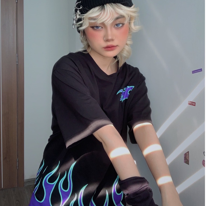 Áo thun tay lỡ local brand Clownz Racing Flames phông cổ tròn form rộng cotton unisex nam nữ