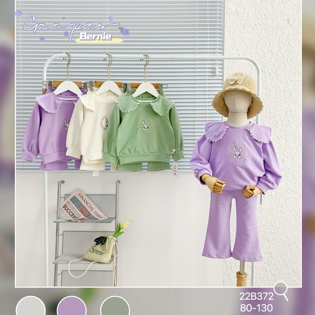 Bộ thu đông bé gái dài tay cá tính sành điệu, bộ thun da cá bé gái cổ sen xinh xắn