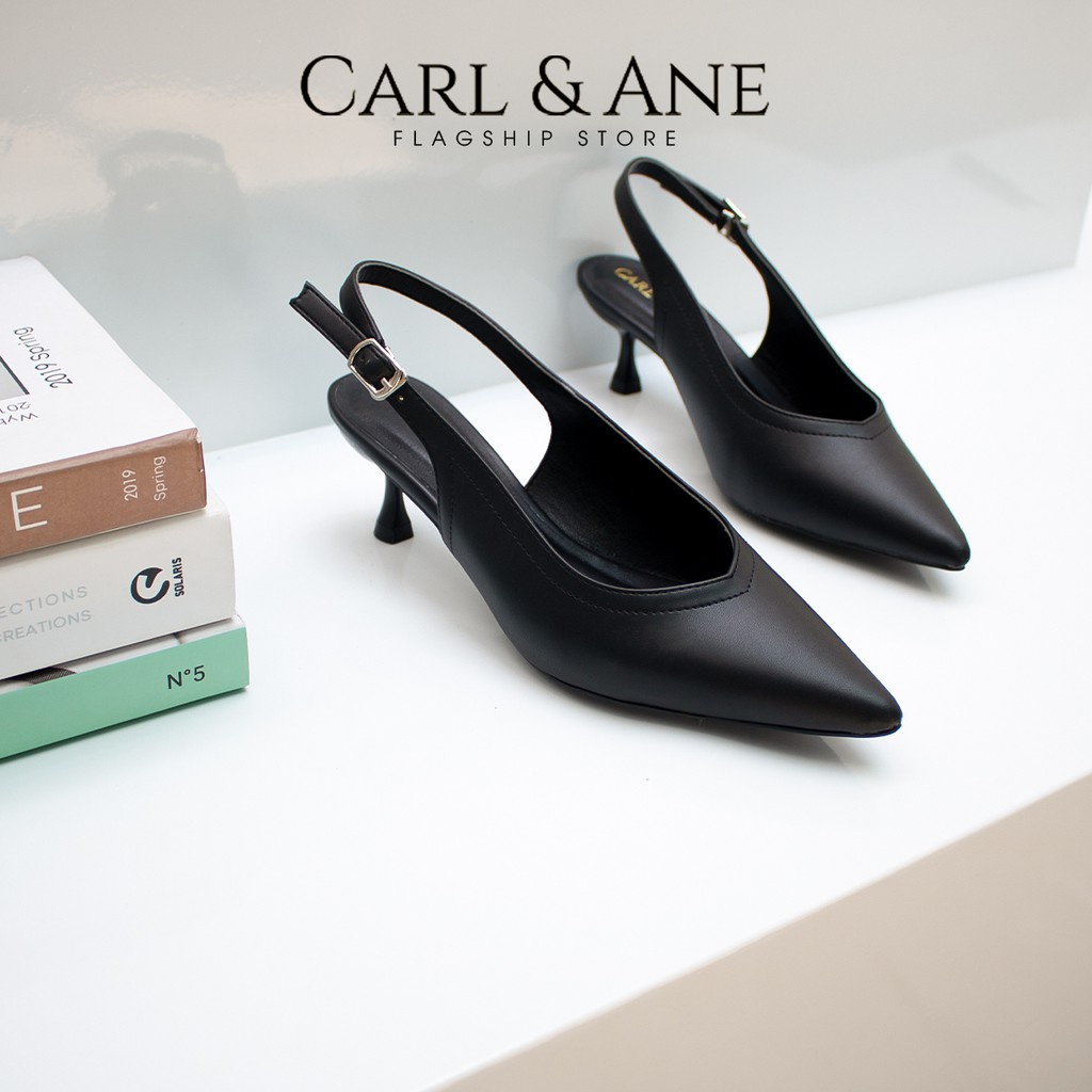 Carl & Ane - Giày cao gót Carl & Ane 2022 mũi nhọn gót hở phối dây quai mảnh cao 5cm màu nude - CL011