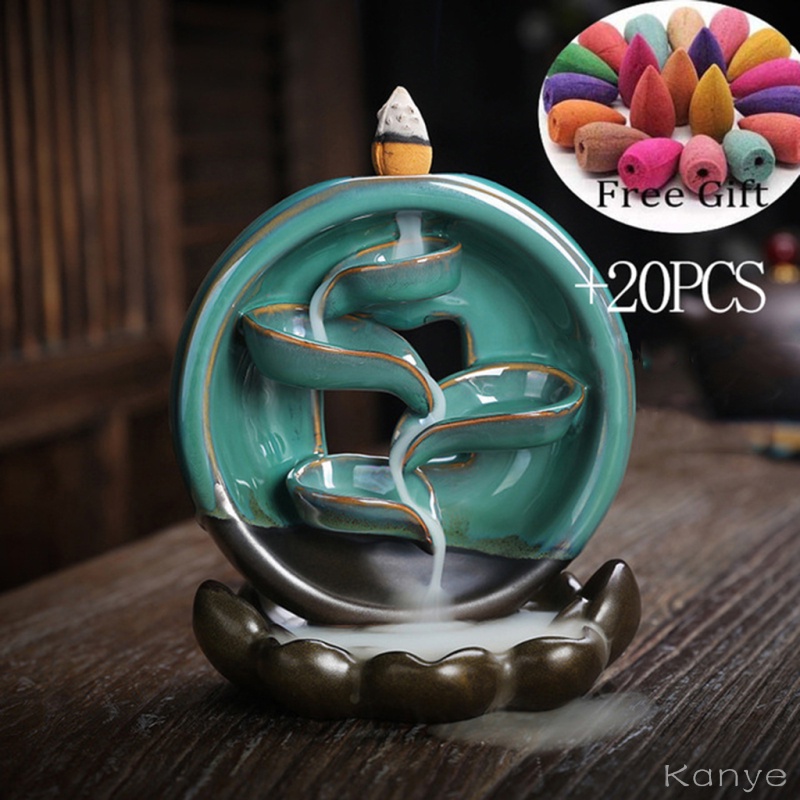 Thác khói trầm hương chảy ngược độc đáo bằng gốm kèm 20 nút chặn dùng trang trí nhà cửa