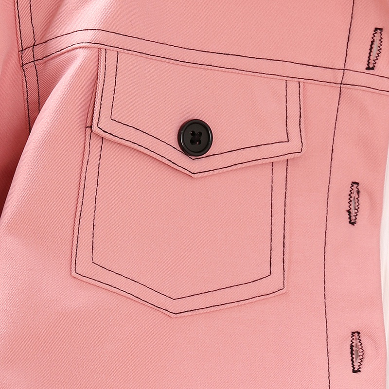 Áo khoác SIYYIS dáng ngắn tay dài cài nút phối màu đen/ hồng thời trang Hàn Quốc cho bé gái 8-12 tuổi