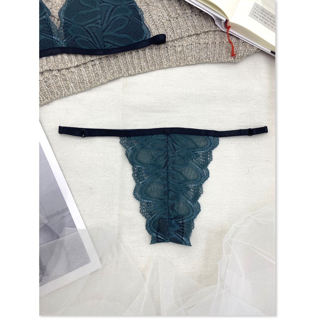 👙 Bra thiết kế sexy 👙 Đồ lót nữ bralette vải ren cao cấp màu xanh rêu có mút gồm áo + quần | BigBuy360 - bigbuy360.vn