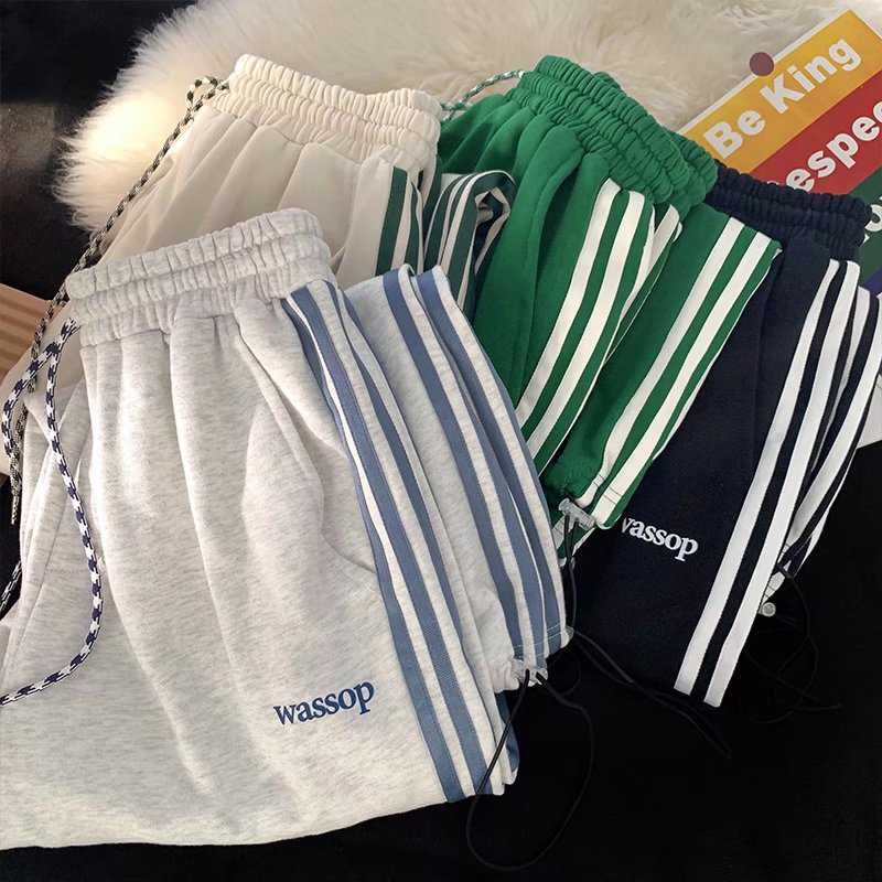 Unisex 3 sọc quần baggy nam ống rộng simple quần jogger thời trang hàn quốc quần ống rộng