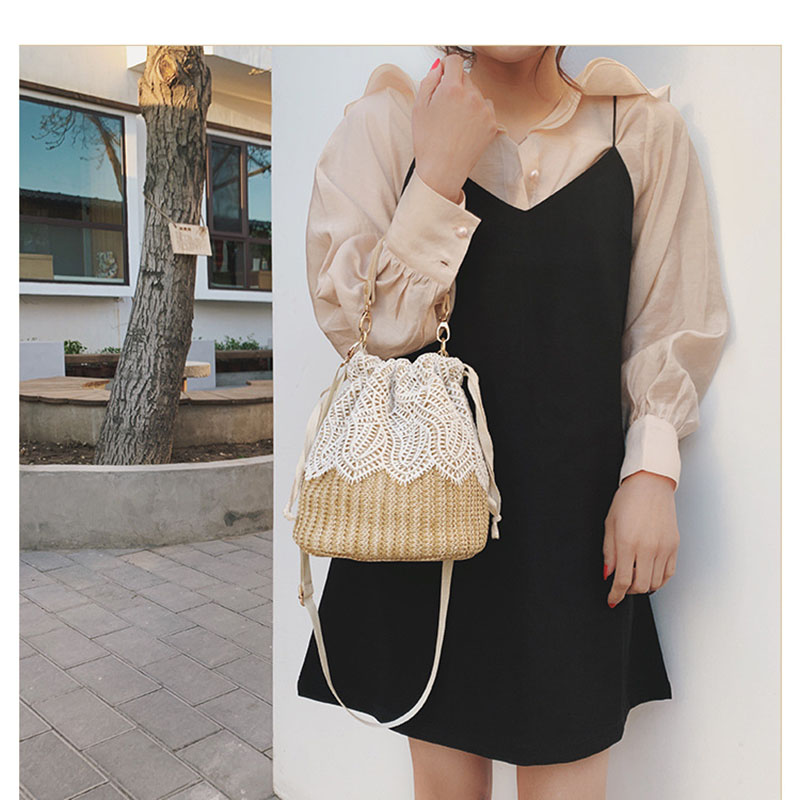 Ielgy Túi Đeo Vai Một Bên Vai Dạng Xô Đan Mây Mềm Màu Trơn Đơn Giản Cho Nữ