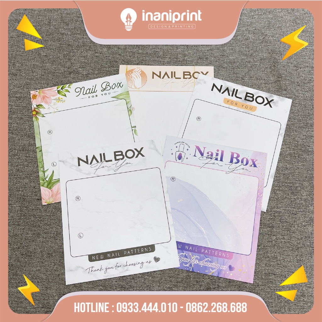 Giấy Nail Box giấy gắn móng giả móng up thiết kế giá rẻ - In 1 mặt - 11x9cm