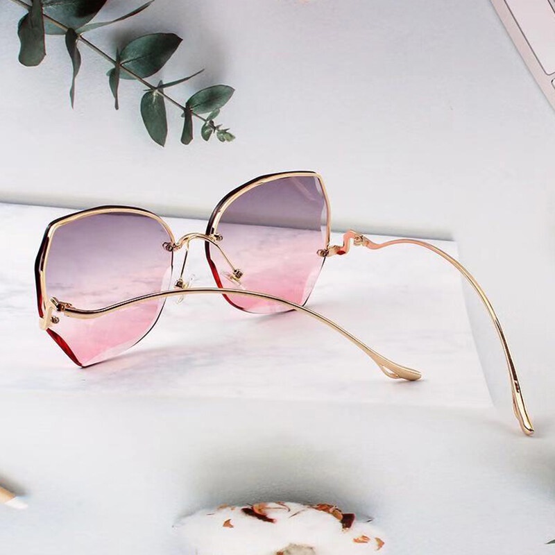 Kính Mát PTQ Không Gọng Họa Tiết Hoa Bướm Màu Gradient Phong Cách Âu Mỹ Thời Trang Cho Nữ