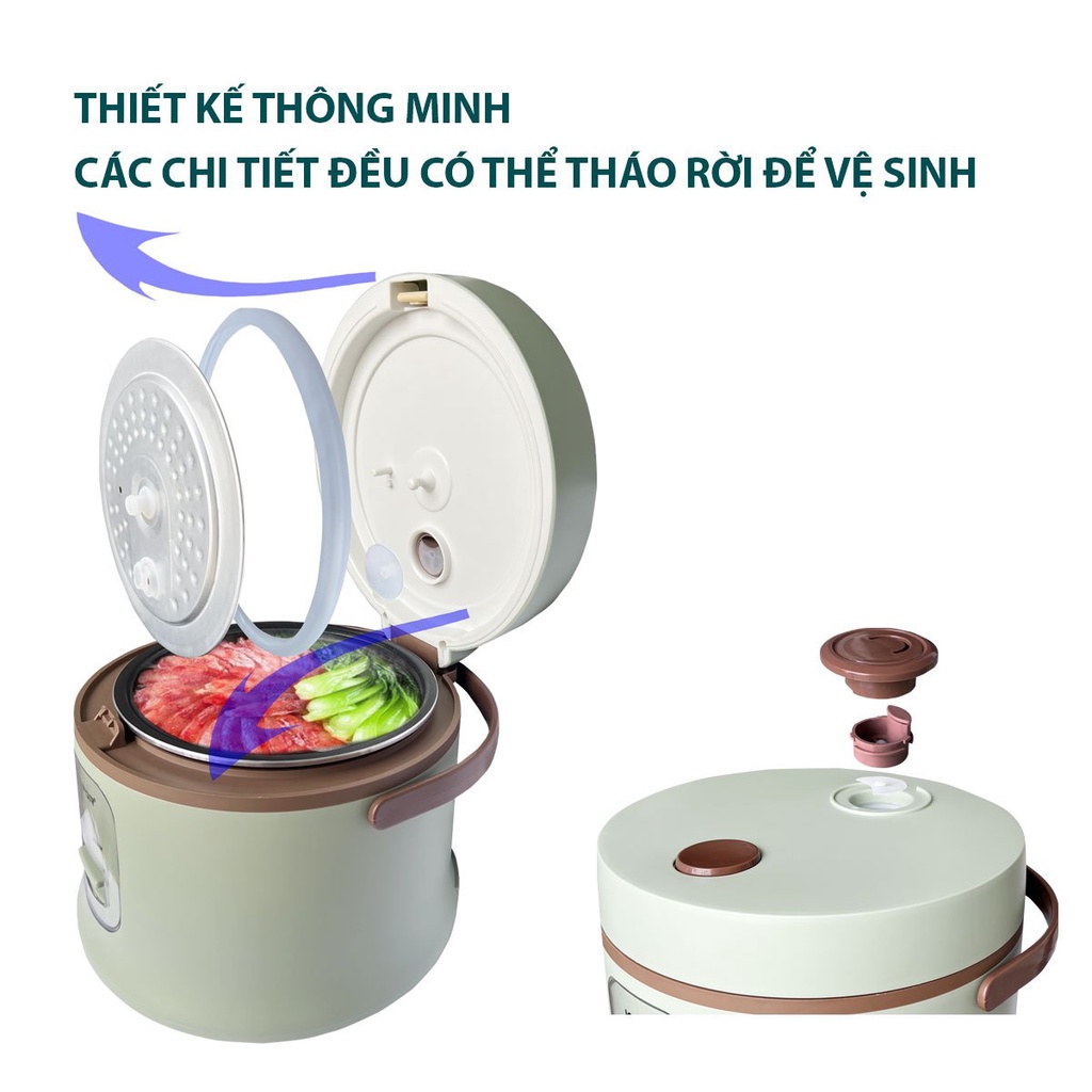 Nồi cơm điện KIPOR KP-N965 1.2L - Lòng nồi dạng niêu, phủ lớp chống dính cao cấp - Tặng kèm vỉ hấp - Hàng chính hãng