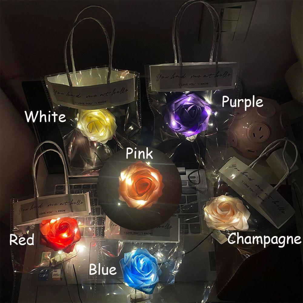 KUNHEV Đèn LED Hình Hoa Hồng Phát Sáng Ấm Áp Lãng Mạn Kèm Túi Đựng