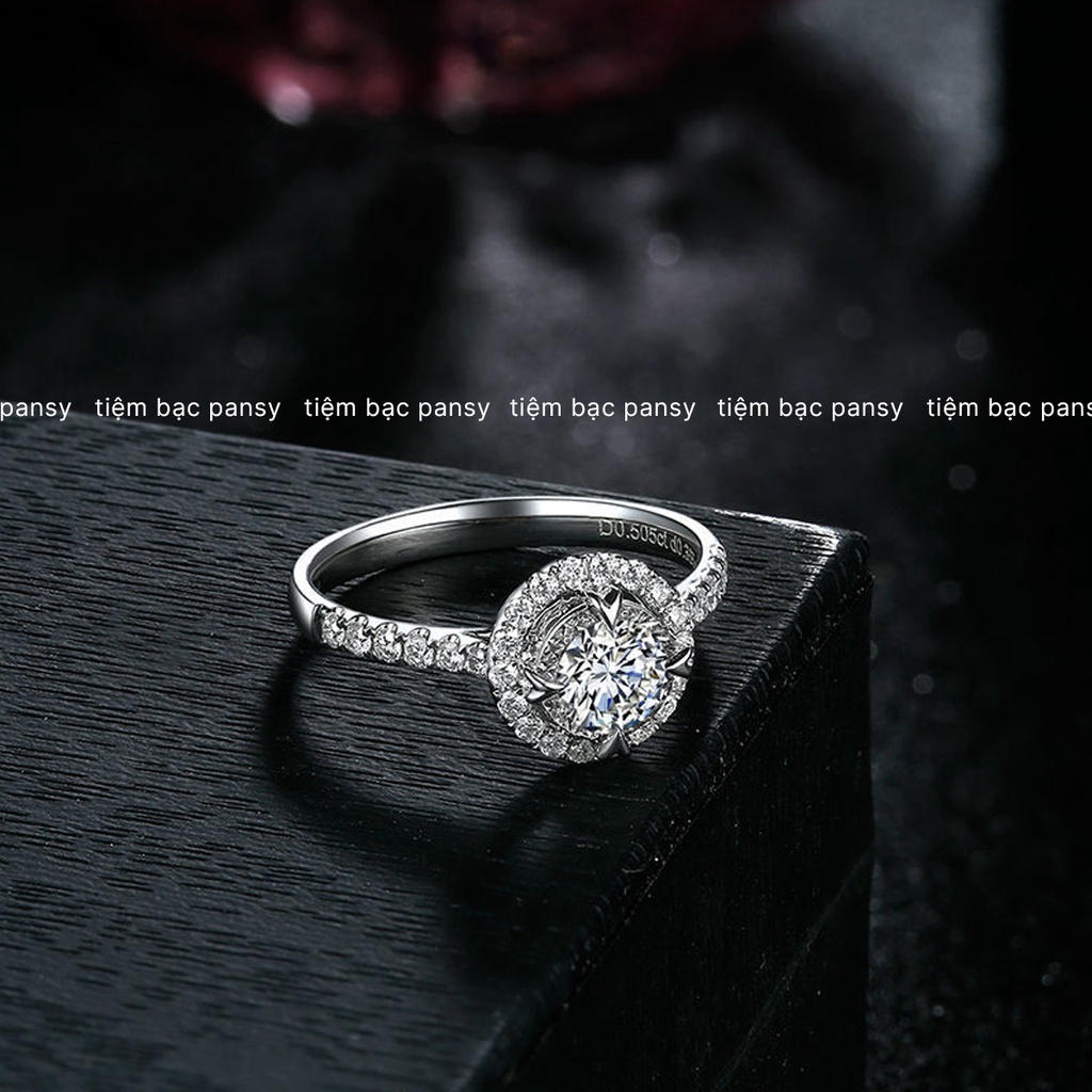 Nhẫn bạc nữ PANSY đá tròn sang trọng, nhẫn cầu hôn Bella bằng bạc ta cao cấp