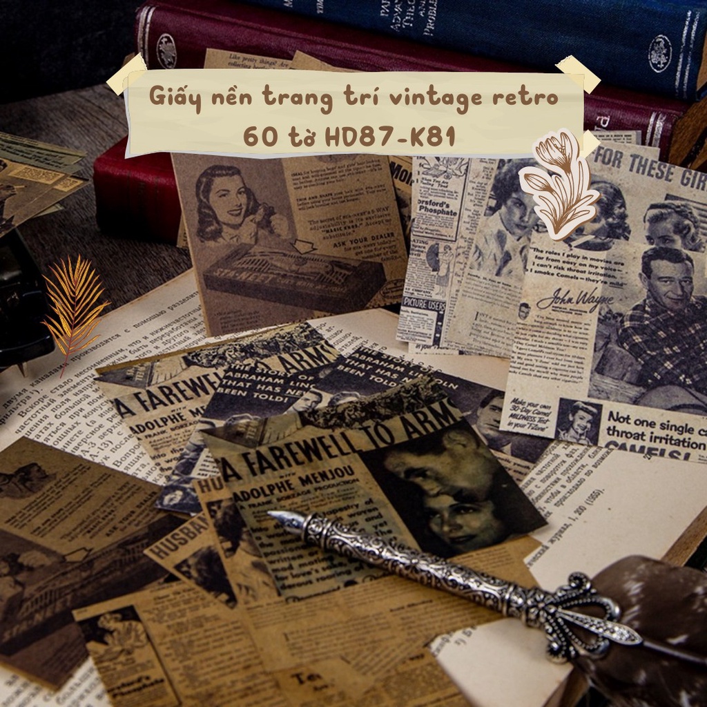 Giấy nền trang trí vintage retro 60 tờ HD87-K81 trang trí DIY Crafts, Scrapbook, Journal, Diary, Planner, Wal Seal Ect