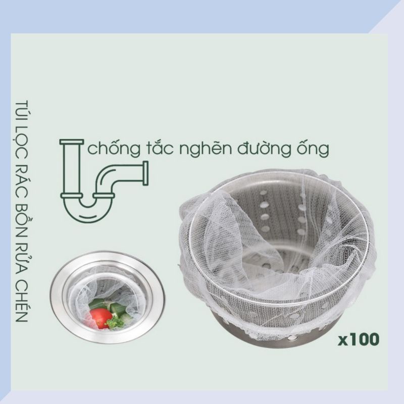 túi lưới đựng rác bồn rửa bát có chun/100 túi