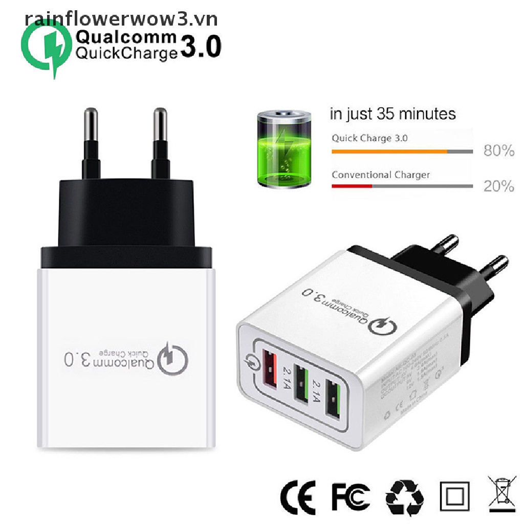 Cốc Sạc Nhanh 3 Cổng USB QC 3.0 30W 2018