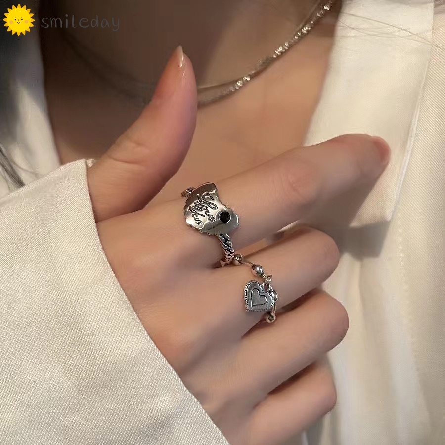 Bộ Nhẫn Bạc Cổ Điển Khắc Chữ Love You