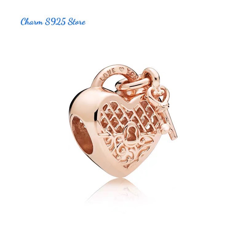 charm pan tim chìa khoá hoa văn cổ điển bạc s925 cao cấp