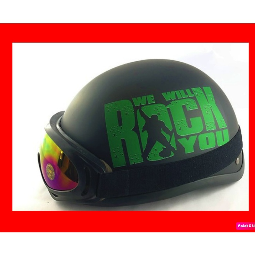 Bộ Nón ( mũ ) nửa đầu 1/2 Rock/ we will Rock you( chọn màu) + Kính uv 400 / uv400 cao cấp rẻ vô địch