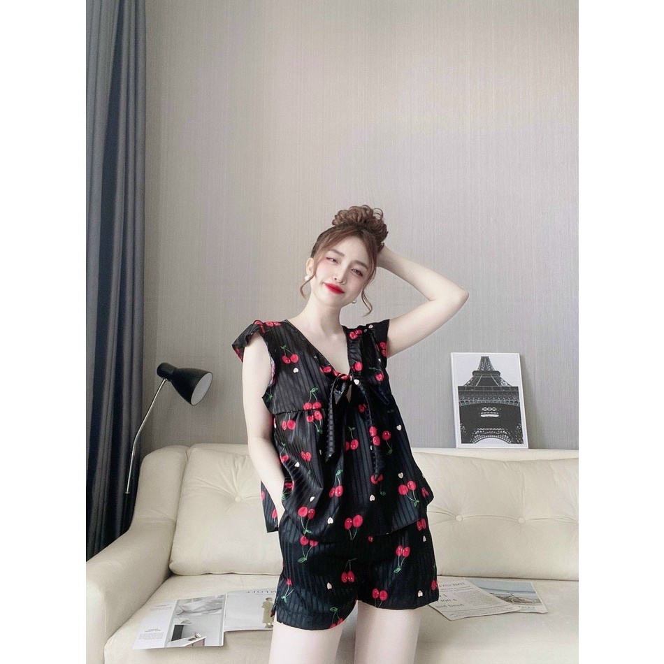 Đồ bộ nữ mặc nhà thời trang cao cấp, vải Satin babydoll dày thoáng mát cộc tay quần đùi | BigBuy360 - bigbuy360.vn