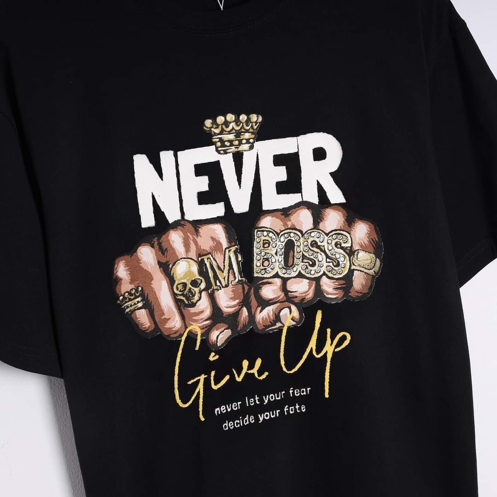 [bigsize] Áo thun cotton màu đen bigsize nam in hình tay boss 50-140kg
