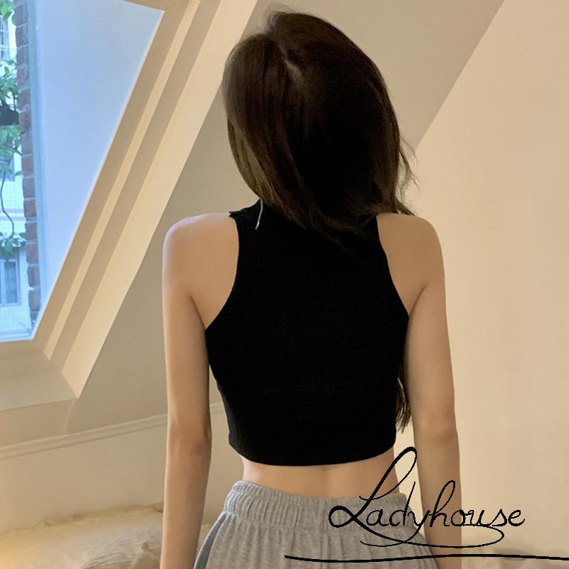 Áo Croptop Trễ Vai Không Tay Khóa Kéo Trước Màu Trắng / Đen Thời Trang Mùa Hè Cho Nữ