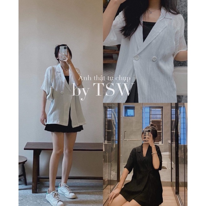 [Mã SKAMCLU7 giảm 10% tối đa 50K đơn 0Đ] Áo khoác cổ vest chất nhăn mỏng mềm mặc hè 2 cúc ( Ảnh thật )