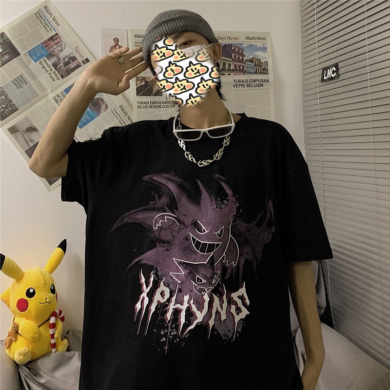 Áo Thun Đen In Hình Ma Quỷ Phong Cách Gothic Harajuku Đường Phố Thời Trang Mùa Hè 2023