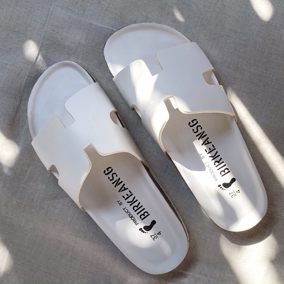 - DÉP QUAI CHỮ H DA PU MÀU TRẮNG ( ALL WHITE ) UNISEX