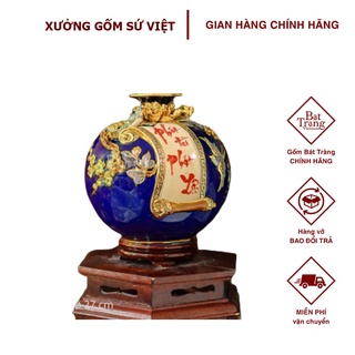 🔥[Giàu sang] Lọ hoa hút lộc - Bình Hút tài Lộc Dát Vàng Cao Cấp Bát Tràng + Tặng Kèm Đế Gỗ