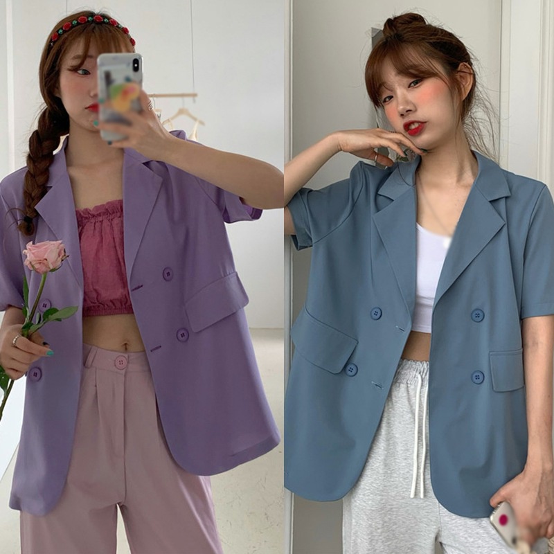 Áo Khoác Blazer Tay Ngắn Dáng Rộng Màu Sắc Kẹo Ngọt Phong Cách Hàn Quốc Cho Nữ | BigBuy360 - bigbuy360.vn