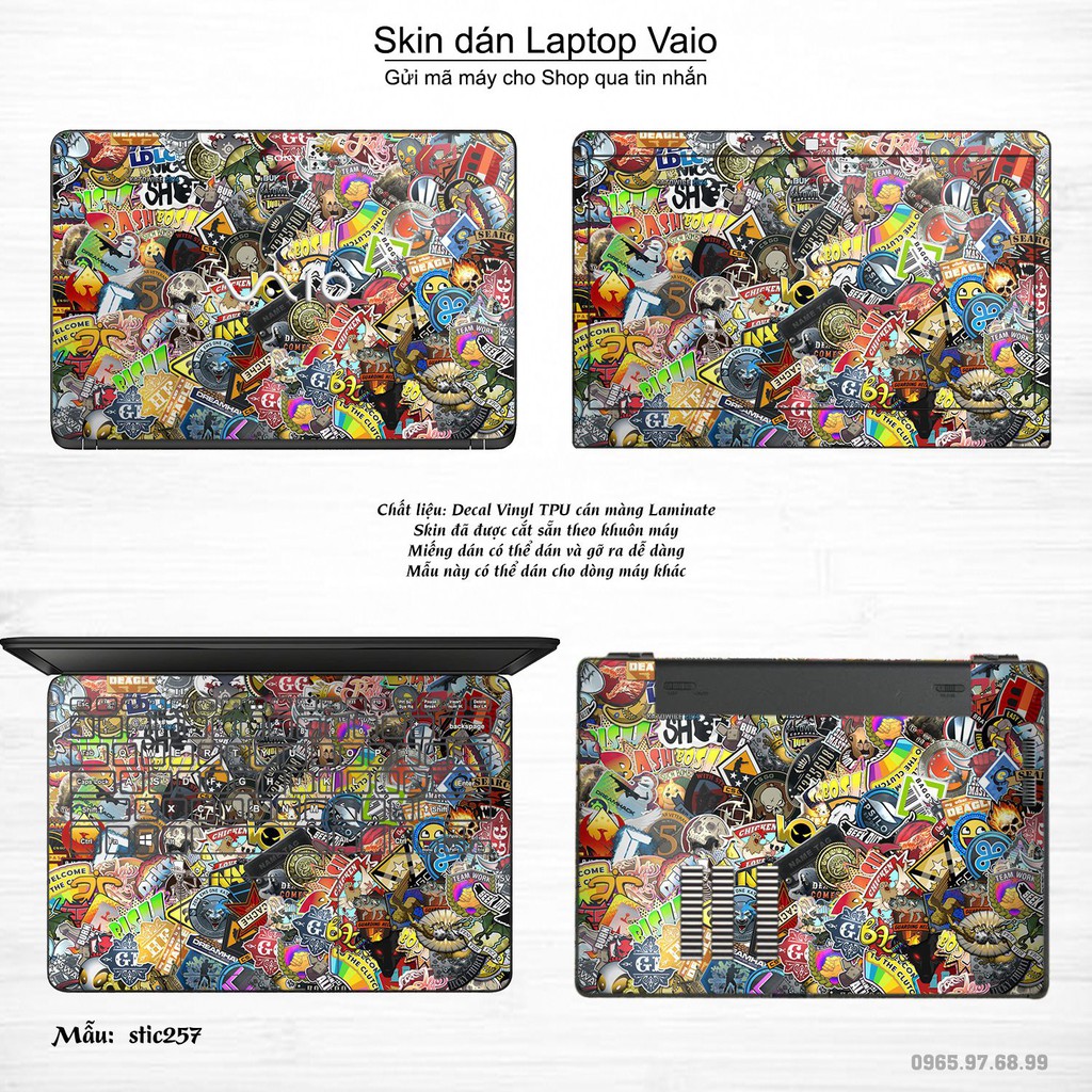 Skin dán Laptop Sony Vaio in hình sticker bomb (inbox mã máy cho Shop)