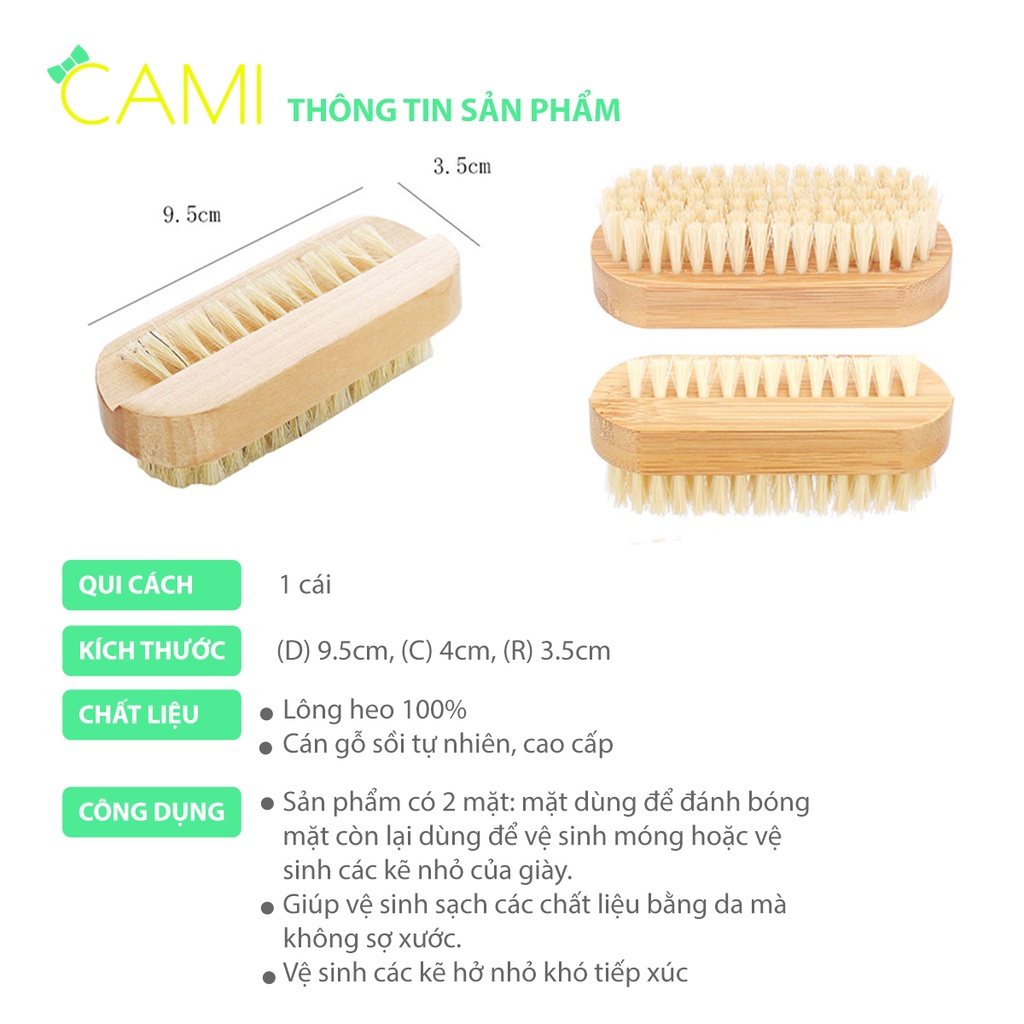 Bàn chải cán gỗ, nhỏ gọn tiện lợi sử dụng trong vệ sinh giày dép và vệ sinh móng tay - Cami - CMPK239