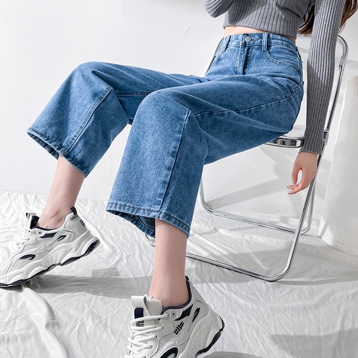 Quần jean SUXI lưng cao ống rộng thời trang mùa thu cho nữ