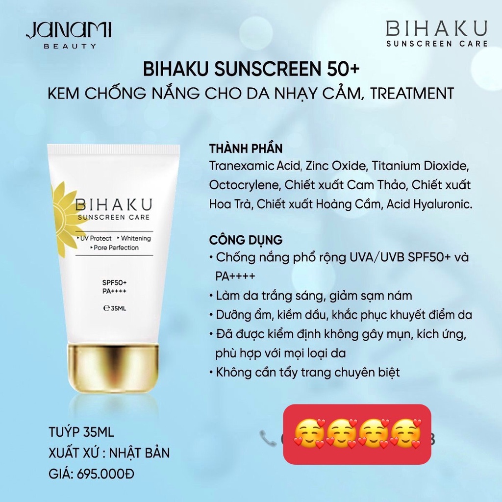 Kem chống nắng nâng tông Bihaku Sunscreen Care SPF 50+ PA++++