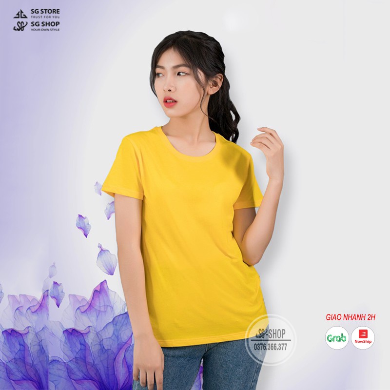 Áo thun trơn nam nữ phông unisex nam nữ màu vàng cổ tròn tay ngắn thun cotton mềm mịn đủ size ACTVD Áo thun giá sỉ