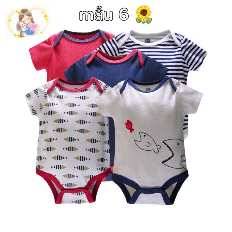 (Chọn mẫu) Set 5 bộ bodysuit body chip cộc tay hãng Beliti xuất dư cho bé trai và bé gái