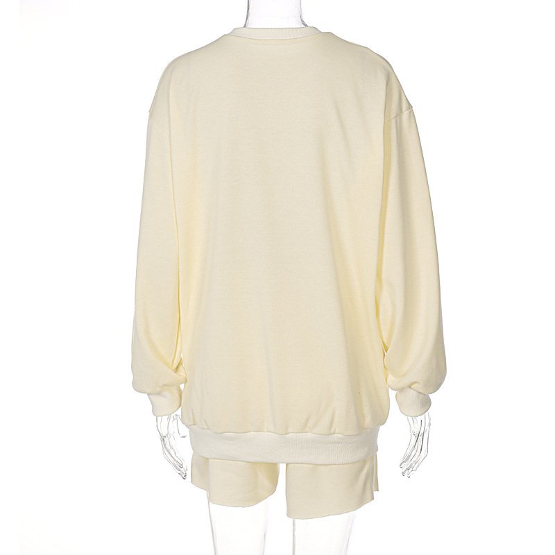 Set áo tay dài dáng rộng in chữ + quần short trơn màu thời trang cho nữ