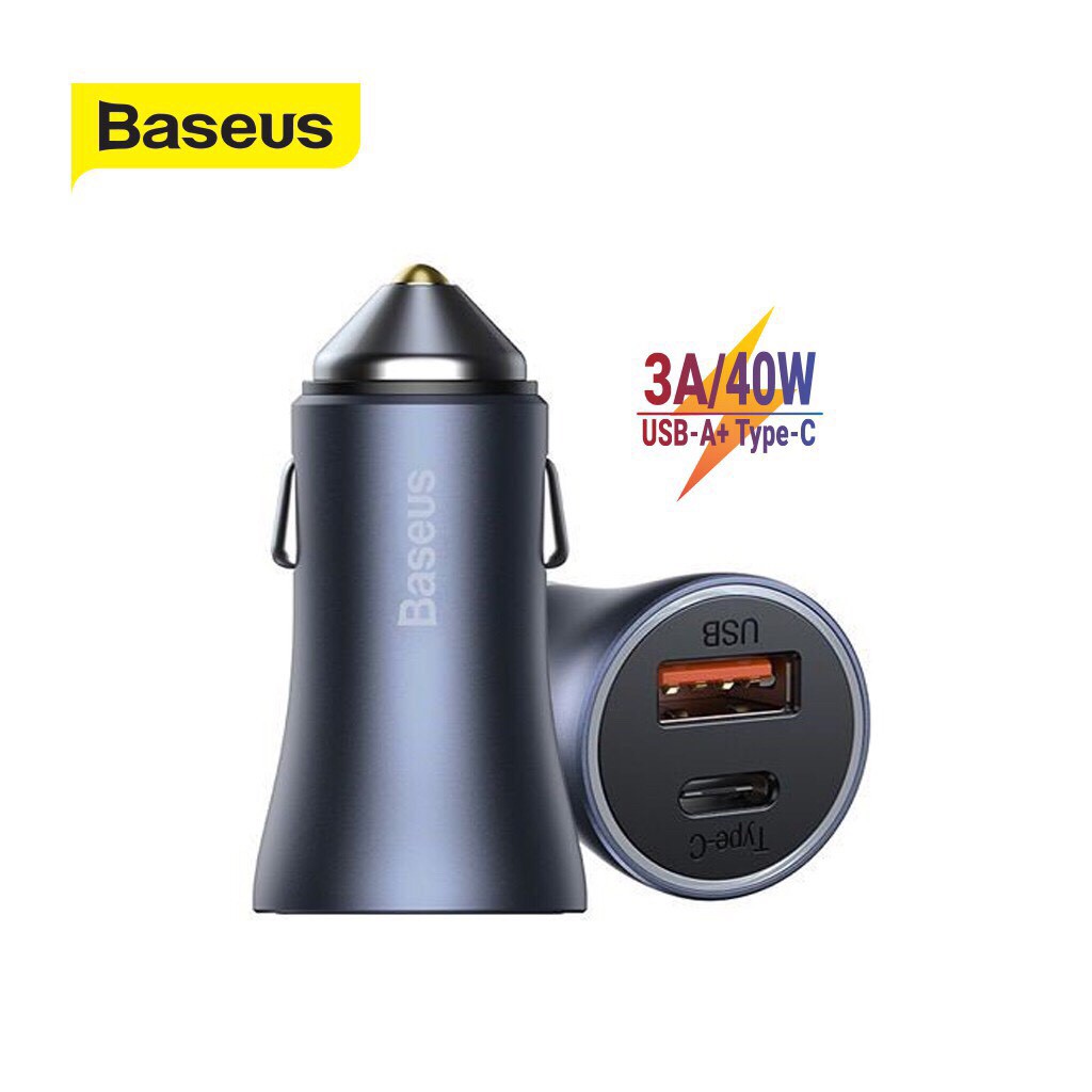 Bộ tẩu sạc xe hơi Baseus sạc nhanh 40W có cổng USB và Type-C có lựa chọn có dây đi kèm và không có dây