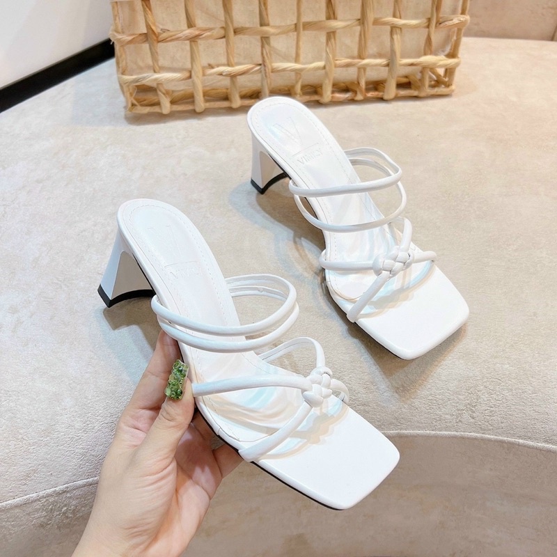 SALE Guốc dây ống đan gút da gót dẹp 5 cm