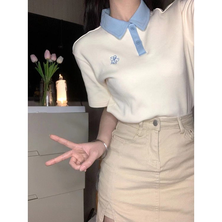 Áo polo Tay Ngắn Dáng Rộng Phong Cách Hàn Quốc Thời Trang Cho Nữ