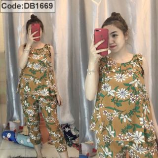 Đồ bộ nữ voan cát cực thoáng mát in hoa (hình thật)