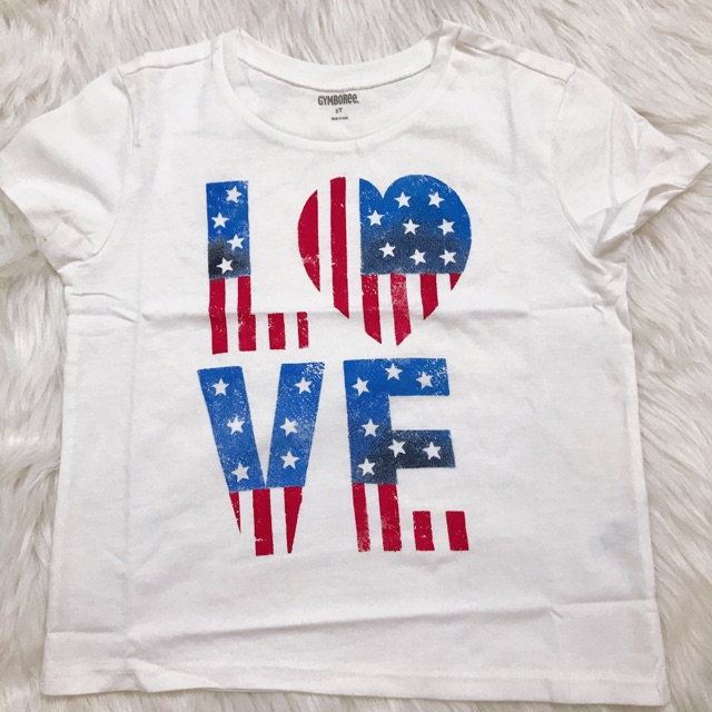 Áo phông trắng chữ Love cờ mỹ Gymboree size 5T_hàng chính hãng Anh