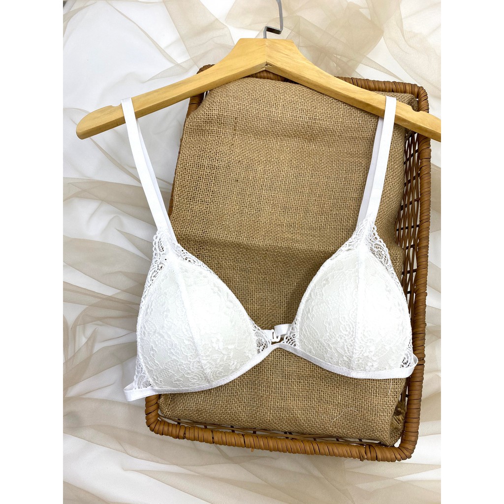 👙 Bra thiết kế 👙 Bộ đồ lót ren Bralette họa trắng đơn giản có mút mỏng, cực quyến rũ, hình thật shop tự chụp