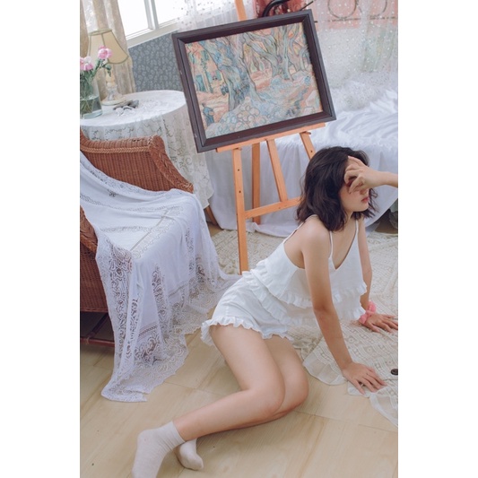 Đồ bộ ngủ lụa tuyết Lolita Set ( Trắng )