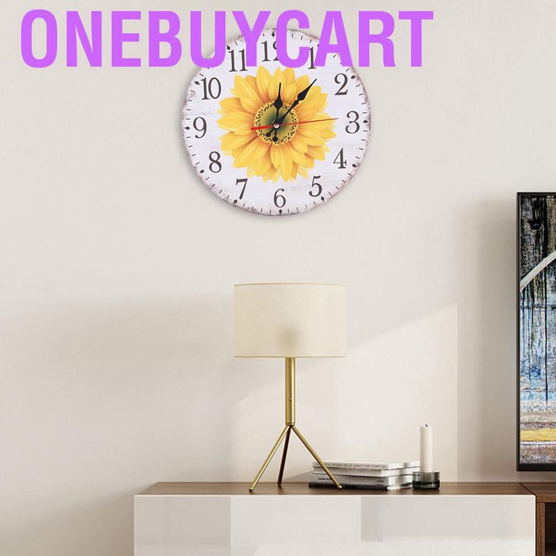 Onebuycart 30cm Elegant Style Sunflower Pattern Wall Hanging Clock for Home Office Living Room Decoration